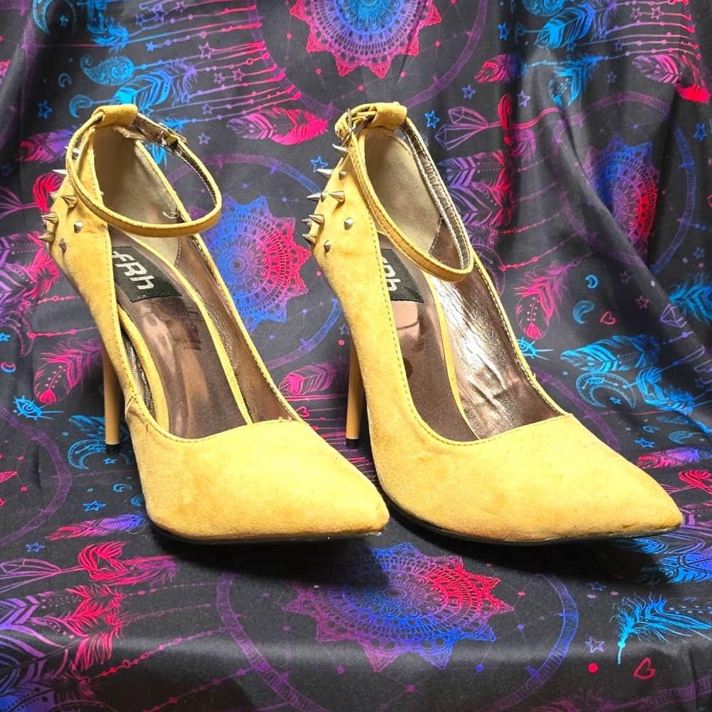 Tan suede high heels